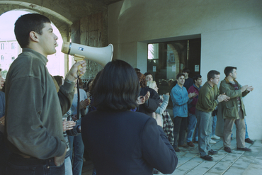 Manifestació d'estudiants al rectorat de la UdG
