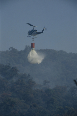 Avioneta i helicòpters d'ICONA apagant un incendi