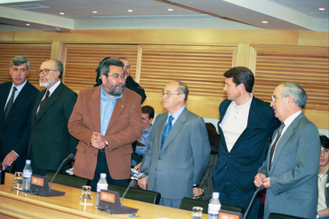 Trobada entre els líders dels sindicats, CCOO i UGT, i el president de la CEOE