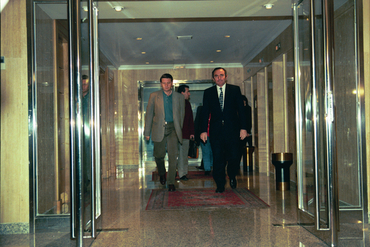 Trobada entre els líders dels sindicats, CCOO i UGT, i el president de la CEOE